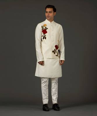 Ivory Rose Embrodered Nehru Jacket 1