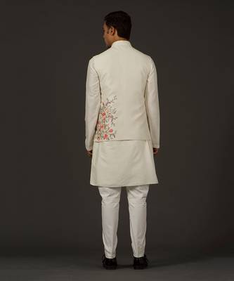 Ivory Floral Embrodered Nehru Jacket 3