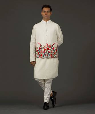 Ivory Embroidered Nehru Jacket 1