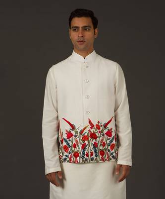 Ivory Embroidered Nehru Jacket 3