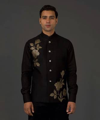 Black Embrodered Nehru Jacket 1