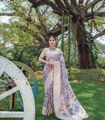 Purple woven organza saree with blouse