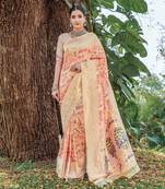 Yellow woven organza saree with blouse