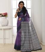 Purple printed tussar silk saree with blouse