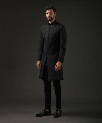 Black Applique Work Sherwani 1