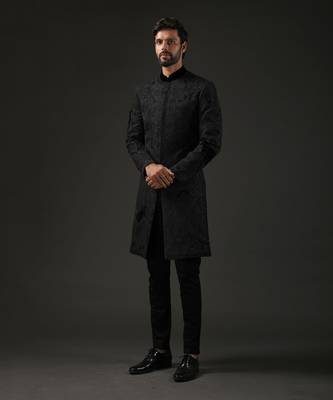 Black Applique Work Sherwani 2