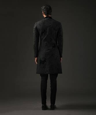 Black Applique Work Sherwani 3
