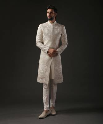 Ivory Monochrome Embroidered Sherwani 1
