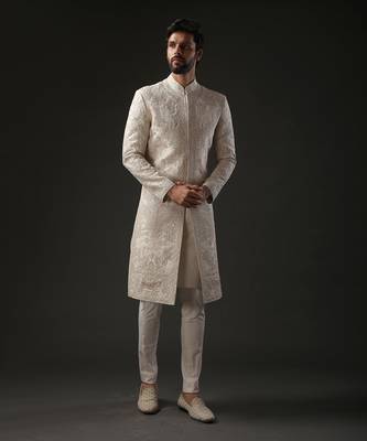 Ivory Monochrome Embroidered Sherwani 2