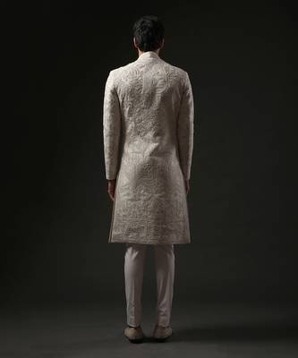 Ivory Monochrome Embroidered Sherwani 4