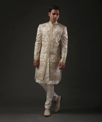 Ivory Zari Embroidered Sherwani 1