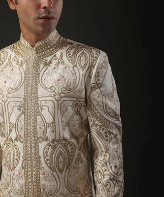 Ivory Zari Embroidered Sherwani 3