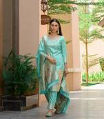 Turquoise zari woven banarasi silk salwar