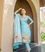 Sky-blue zari woven banarasi silk salwar