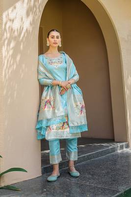 Sky-blue zari woven banarasi silk salwar 2