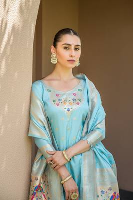Sky-blue zari woven banarasi silk salwar 3