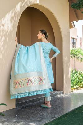 Sky-blue zari woven banarasi silk salwar 4