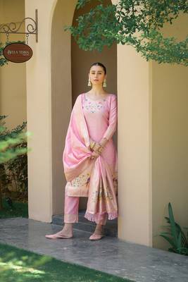 Baby-pink zari woven banarasi silk salwar 1