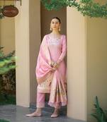 Baby-pink zari woven banarasi silk salwar