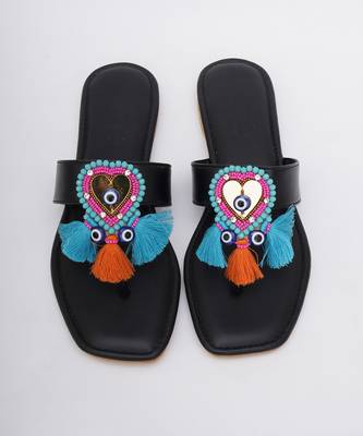 Embroidery Black Boho Heart Flats 1