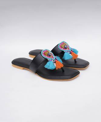 Embroidery Black Boho Heart Flats 2