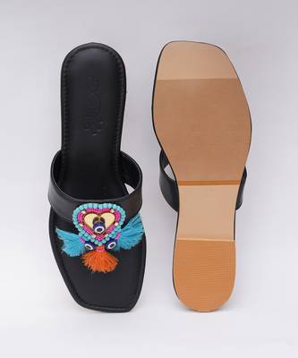 Embroidery Black Boho Heart Flats 3