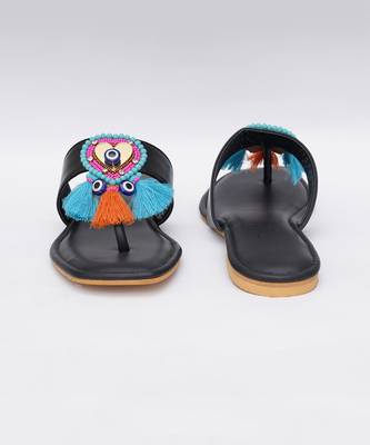 Embroidery Black Boho Heart Flats 4