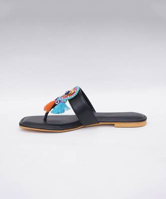 Embroidery Black Boho Heart Flats 5