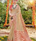 Cream Colour Cotton Saree With Woven Designer Work