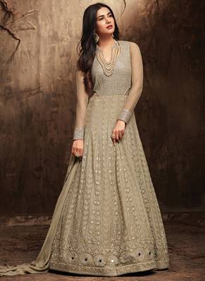 Beige Georgette Floor Length Anarkali Suit 1