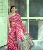 Ethnic Lehariya Printed Saree With Woven Pallu In Pink 