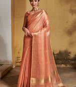 Traditional Maheshwar Silk Peach Colour Ethnic Saree