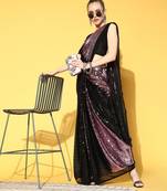 Onion Designer Sequins Work Bollywood Style Saree For Girls