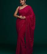 Designer Pink Bollywood Style Sequins Work Saree