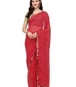 Red Colour Traditional Leheriya Print Saree With Mirror Work Border