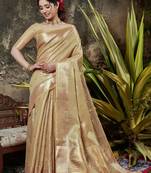 Yellow Colour Maheshwari Tissue Silk Fabric Traditioanl Saree With Woven work