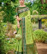 Light Green Colour Heavy Silver Jari Woven Designer Silk Blend Saree For Party Looks