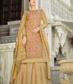 Glamorous Party Look Chickoo Colour Haandloom Silk Salwaar Kameez With Rich Classy Looks
