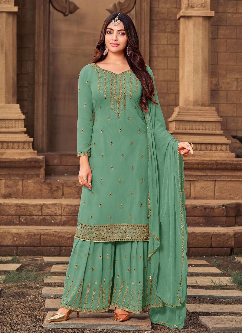 Blue Colour Graceful Sharara Dress For Festive Looks