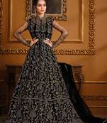 Heavy Girlish Net Fabric Partywear Anarkali Dress In Smart Black Colour