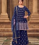 Smart And Ethnic Blue Colour Graceful Sharara Dress For Wedding Looks