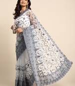 Grey Embroidered Organza Saree With Blouse