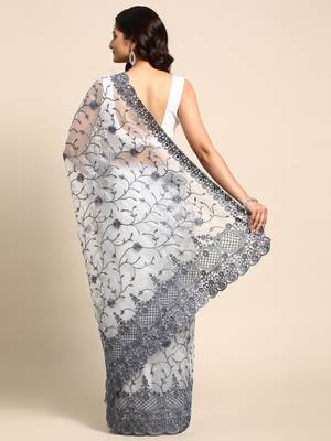 Grey Embroidered Organza Saree With Blouse 2