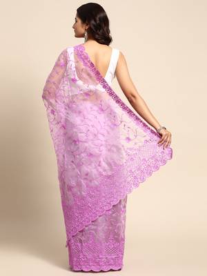 Lavender Embroidered Organza Saree With Blouse 2