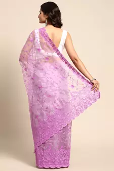 Lavender Embroidered Organza Saree With Blouse