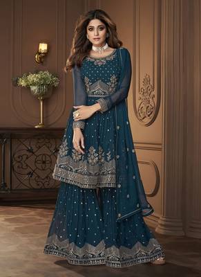 Bollywood Style Teal Blue Colour Palazzo Dress For Trendy Diva Looks 1