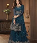 Bollywood Style Teal Blue Colour Palazzo Dress For Trendy Diva Looks