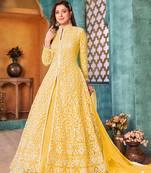 Cording And Sequance Embroidery Work Yellow Colour Designer Anarkali Dress