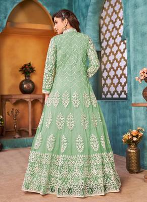Cording And Sequance Embroidery Work Green Colour Designer Anarkali Dress 2