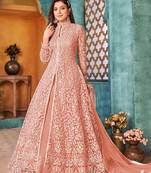 Cording And Sequance Embroidery Work Peach Colour Designer Anarkali Dress